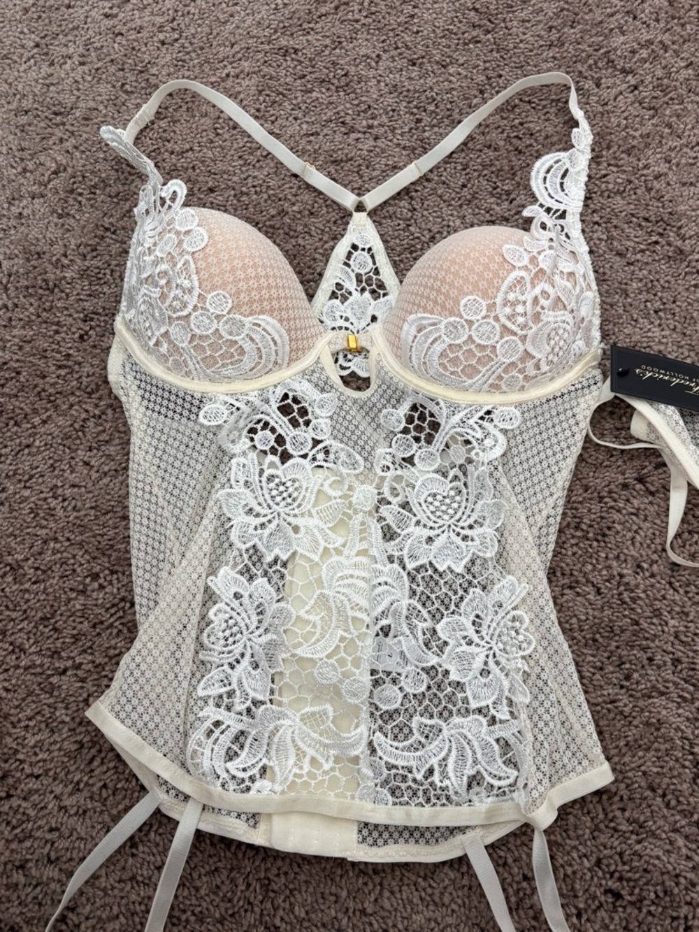 Alexa Zoe White Fredricks of Hollywood NWT size Large Garter Set Lace